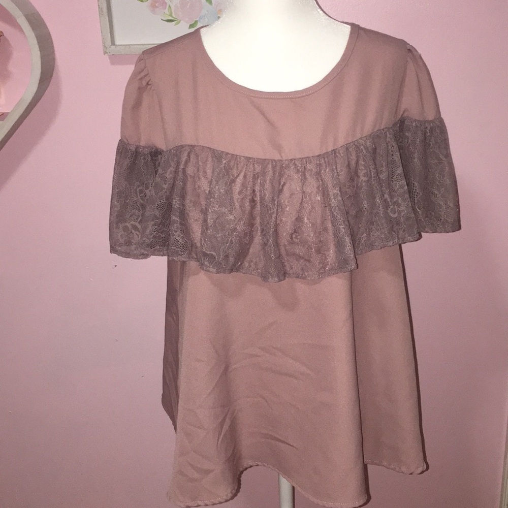 Purple top with lace embellished top & sleeve NWOT